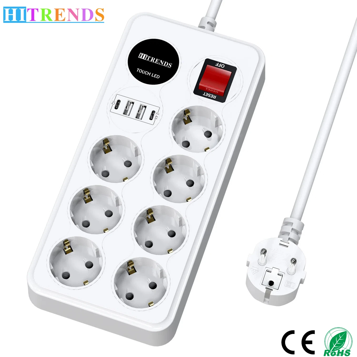 

Вилка европейского стандарта Многофункциональный настольный удлинитель 2 USB и 2 порта для зарядки Type-C Удлинитель 1,8 м Переключатель настенной розетки для лампы