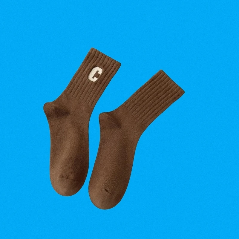 Calcetines de algodón absorbentes y desodorantes para estudiantes, medias de tubo medio informales, a la moda, de Color sólido, para invierno, 5/10 pares