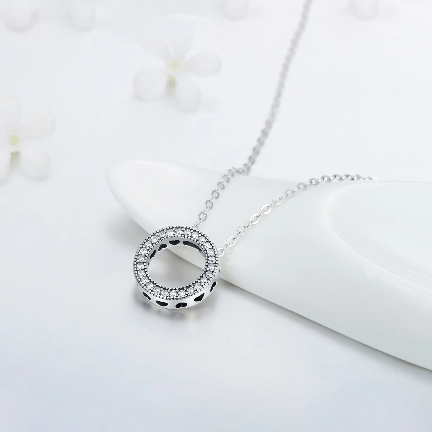 Modian romantyczny prawdziwe 925 Sterling Silver moda okrągłe serca naszyjnik dla kobiet fantastyczne życie naszyjniki biżuteria ślubna prezent — zdjęcie 5