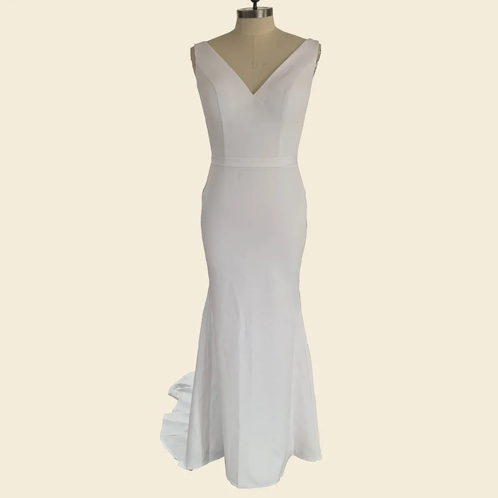 Cheap Wedding Dresses 2025 Buttons V-neck Civil Bridal Dress Backless  Bridal Dress Wedding Party Dress Spot Goods