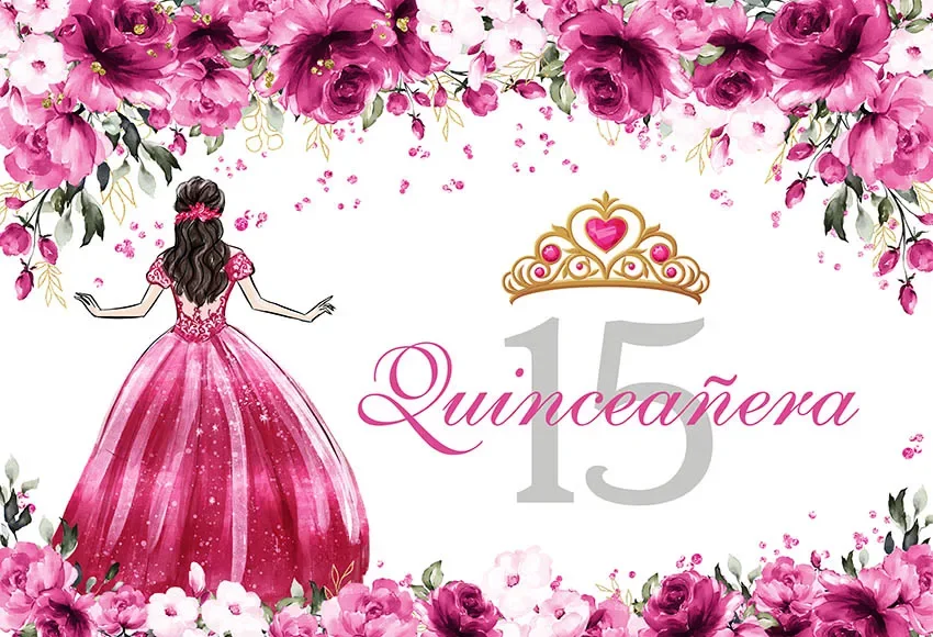 Mehofond-Fondo de fotografía de Quinceañera, corona de flores, princesa para niña, 15 ° cumpleaños, decoración de fiesta, telón de fondo para estudio fotográfico