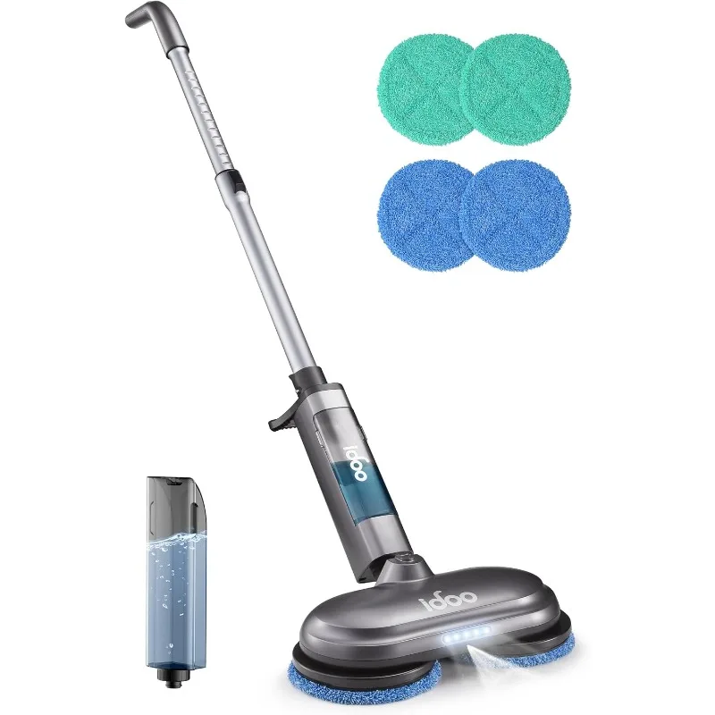 iDOO Electric Mop, Dual-Motor Electric Spin Mop with Sprayer and LED Headlight, Cordless Electric Mop for Floor Cleaning