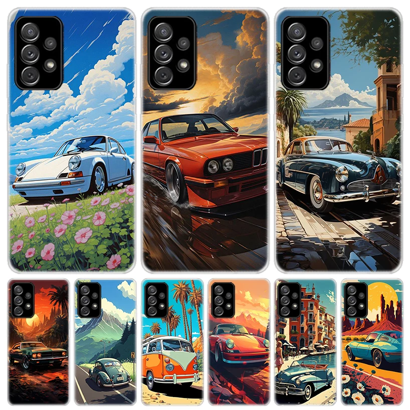 Classic Vintage Old Retro Car For Samsung Galaxy A15 A14 A13 A12 A55 A54 A53 A52 Phone Case A32 A35 A34 A33 A25 A24 A23 A22 A04S