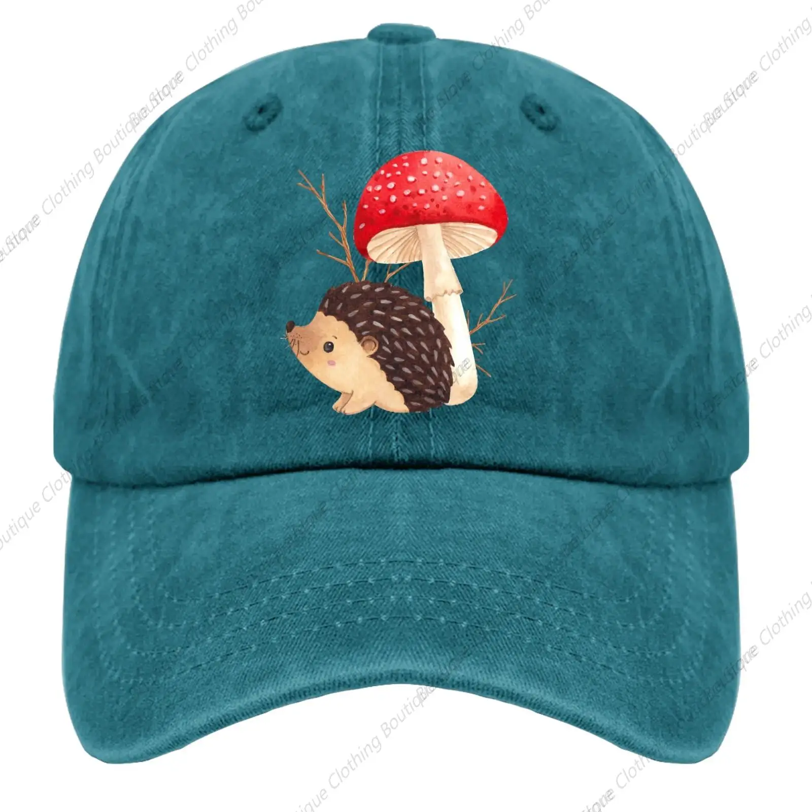 

Autumn Hedgehog and Mushroom baseball cap Vintage Cotton Washed Baseball Caps Adjustable Dad Hat Cyan Blue