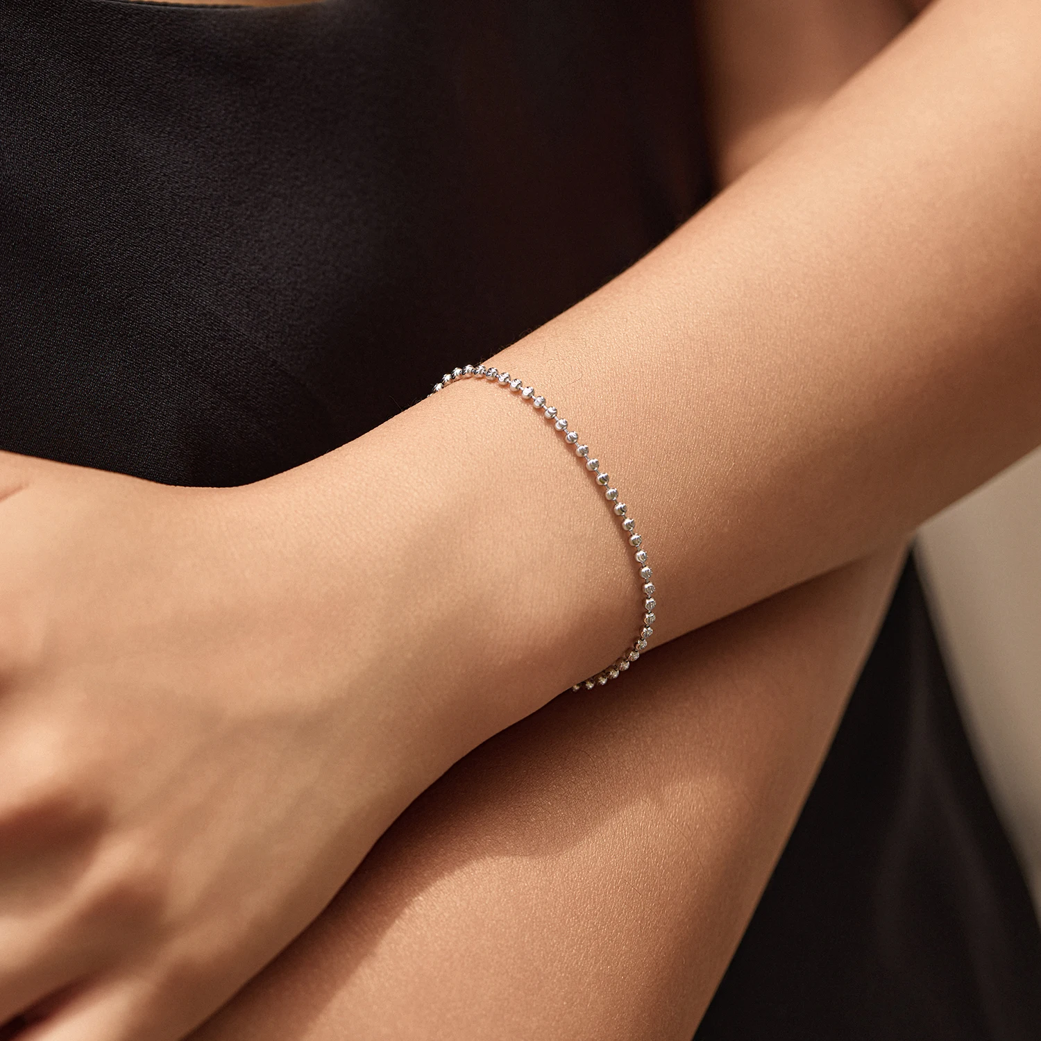 MODIAN 925 Sterling Silver Fashion Simple Half Moon Beaded Chain Stackable String Bracelet For Women Fine Jewelry Accessories