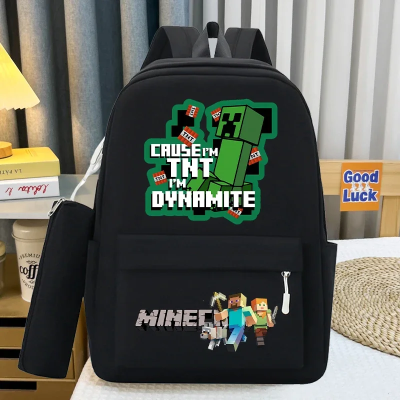 Miner Crafted Pencil Case Backpack Set Game Character Printed Two Piece Suit Student Large Capacity Stationery Organizer Gifts