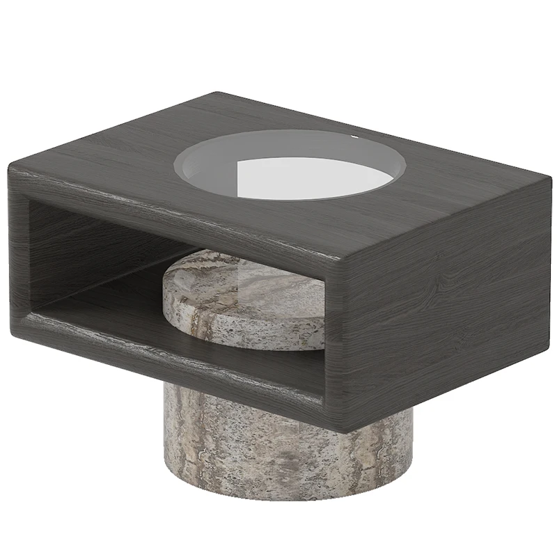 

Italian Minimalist Natural Marble Bedside Table with Transparent Glass Bedroom Nightstand