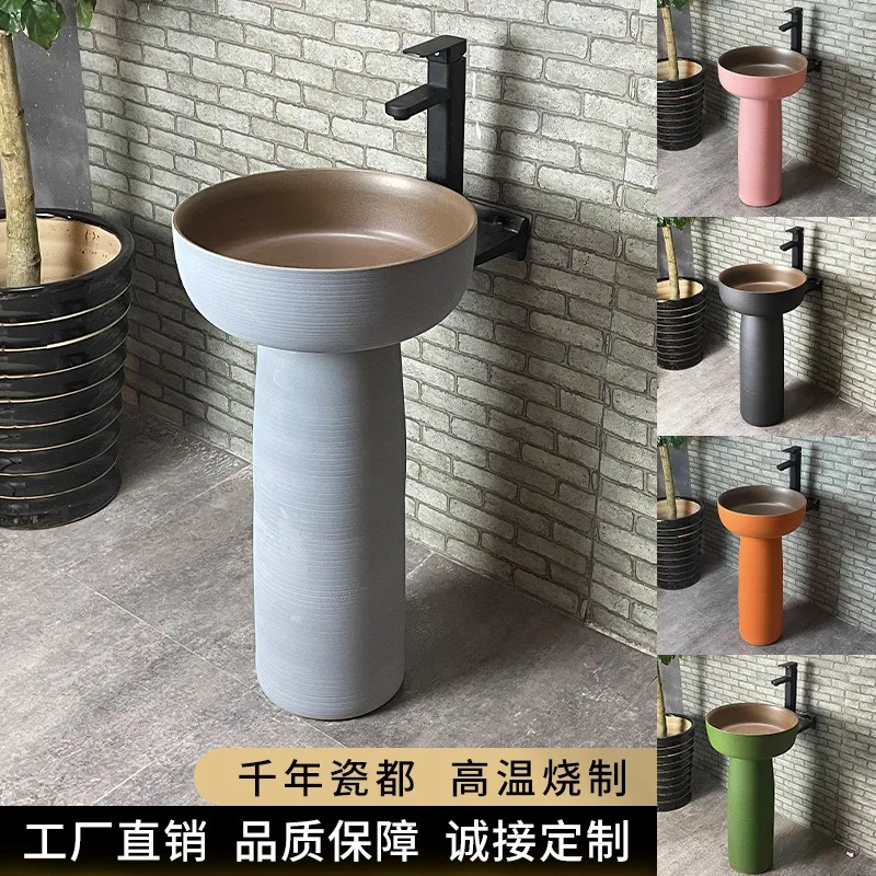 Column-type Washbasin Ceramic Washbasin Floor-to-ceiling Integrated Wash Basin  Courtyard Outdoor Balcony Wash Basin