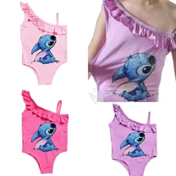 Cute Summer Girl Swimsuit One Piece Swimwear Cartoon Stitch Print Children Swimming Outfits Kids Beach Wear 3-10y