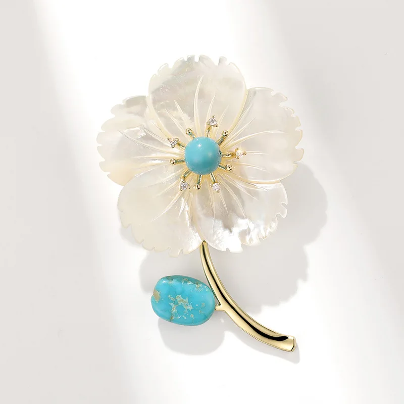 Natural Pear Shell Flower Brooch Natural Stone Brooch Accessories Wholesale