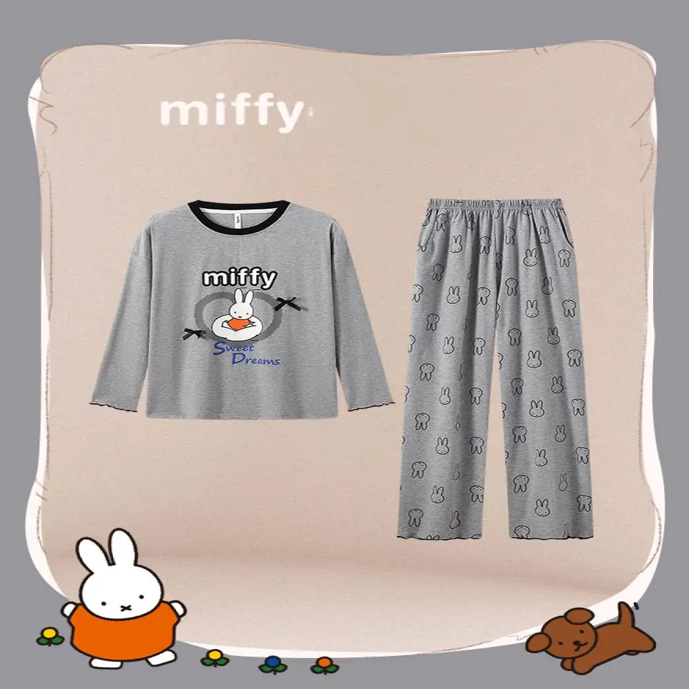

Пижамный комплект Miffy, милый мультяшный простой креативный весенне-осенний комплект с длинными рукавами, можно носить на улице, кавайный домашний костюм для девочек, подарок