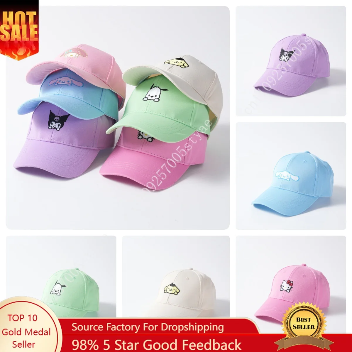 

Bestselling Kuromi My Melody Children's Baseball Cap Spring Summer Style Cute Sanrio Embroidered Sunshade Cap for Boys and Girls