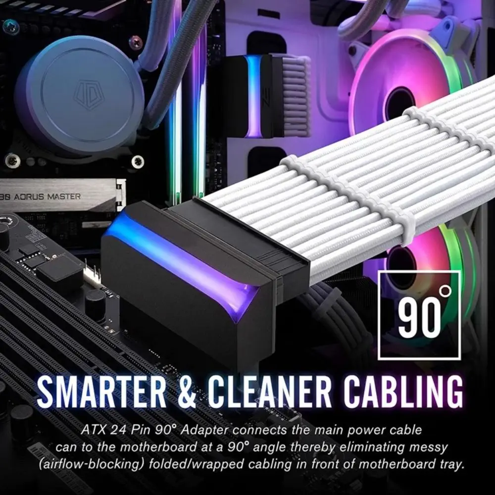High Quality Mainboard ATX 24 Pin to 90 Degree ARGB Computer DIY Power Plug Adapter Modular Mounting Accessessory