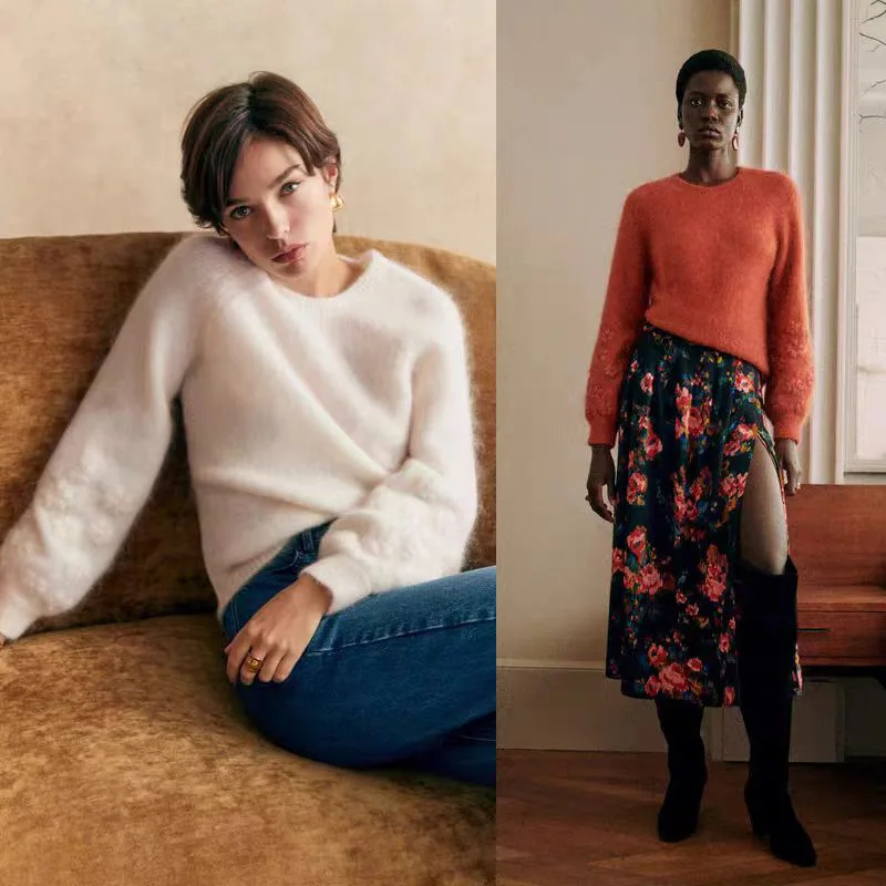 

【Gift Free】2025 Autumn Winter Brightening Elegant Floral Embroidered Cuff Solid Color Pullover Round-Neck Sweater for Women
