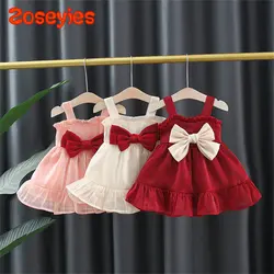 Summer Baby Girl's Dress Lace Bow Decoration Twilight Cloud Sling Daily Knee Length Dress