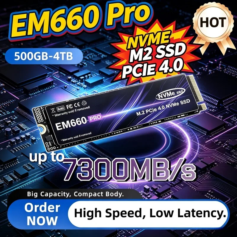 EM660 Pro M.2 NVMe SSD Hard Disk 500GB 1TB 2TB 4TB 7300MB/s PCIe 4.0 Internal Solid State Drive For Laptop Desktop PC
