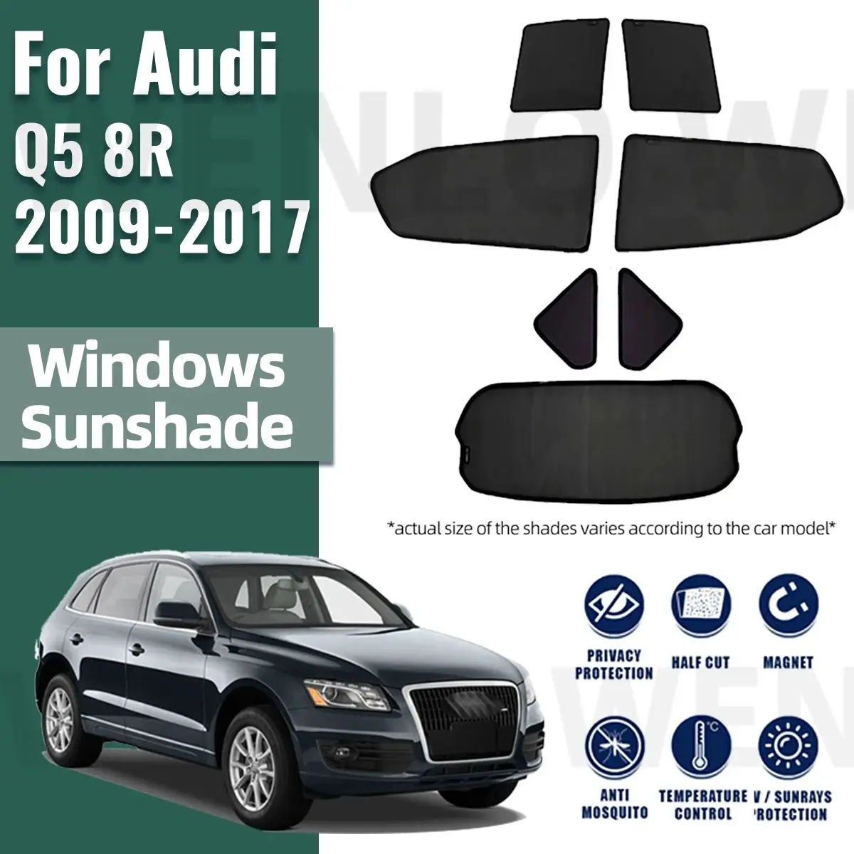 

For Audi Q5 8R 2009-2017 Side Window Sun Shade Visor Car Sunshade Front Rear Windshield Frame Curtains Shield