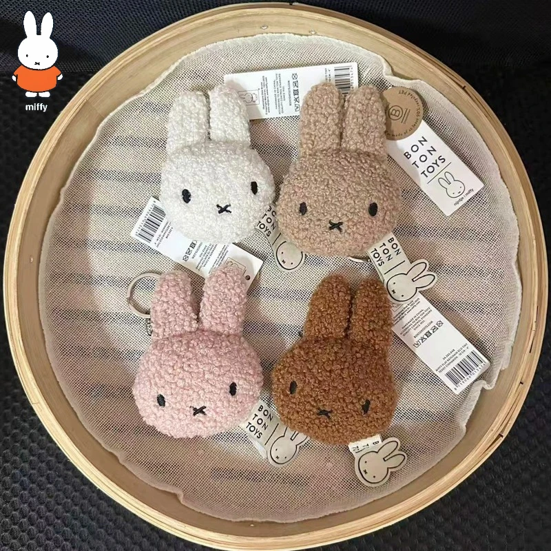 Urocza pluszowa zawieszka w kształcie głowy króliczka Miffy, kreatywne akcesoria animacyjne, mała zawieszka do torby, breloczek, prezent.
