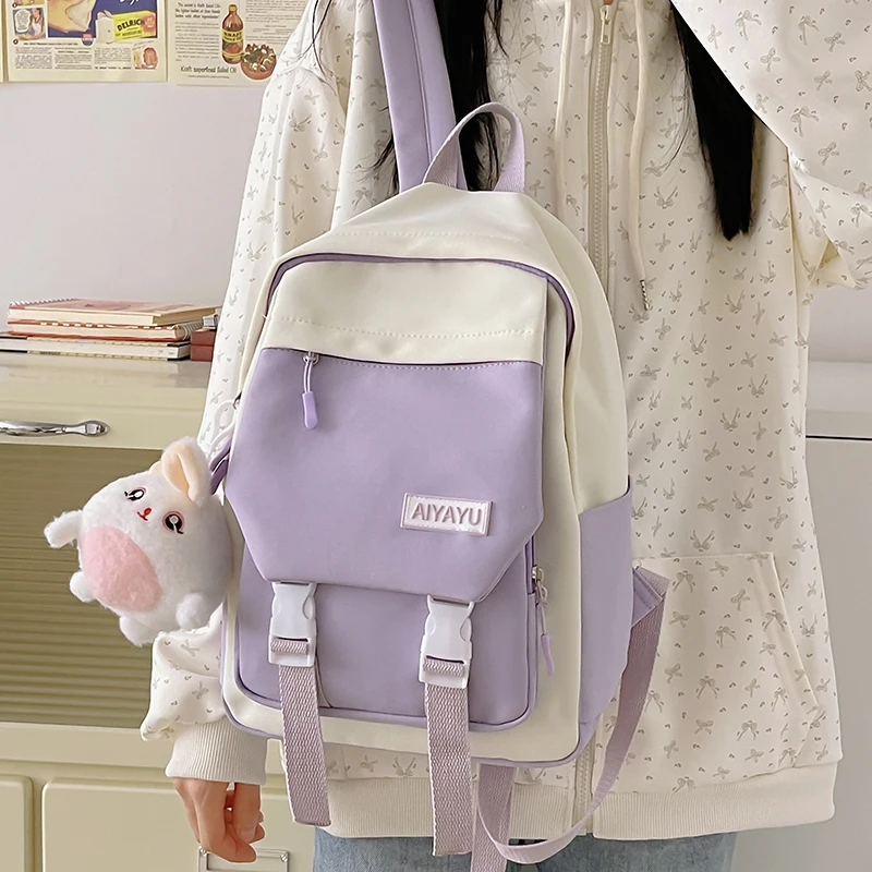 

2024 Fashion Young Women's School Backpack with Flap Pocket Youth School Bag Waterproof Book Bag for Middle High School Students