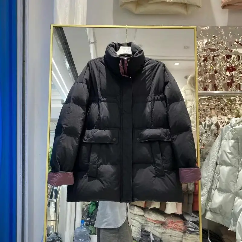 2025 Winter New Women's Down Jacket Loose Splicing Stand Collar Windproof Jacket