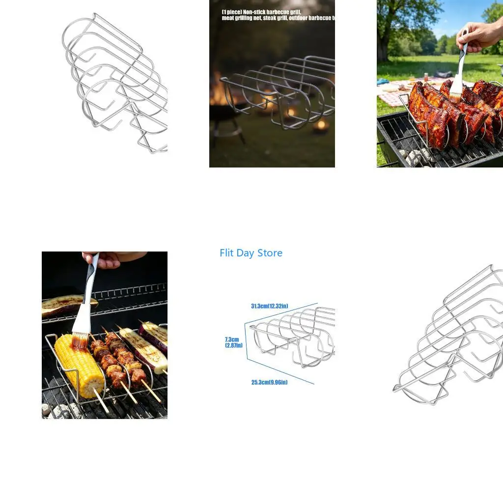 F92C Nonstick Rib Rack Stainless Steel Grilling For Roasting Vegetable Seafood