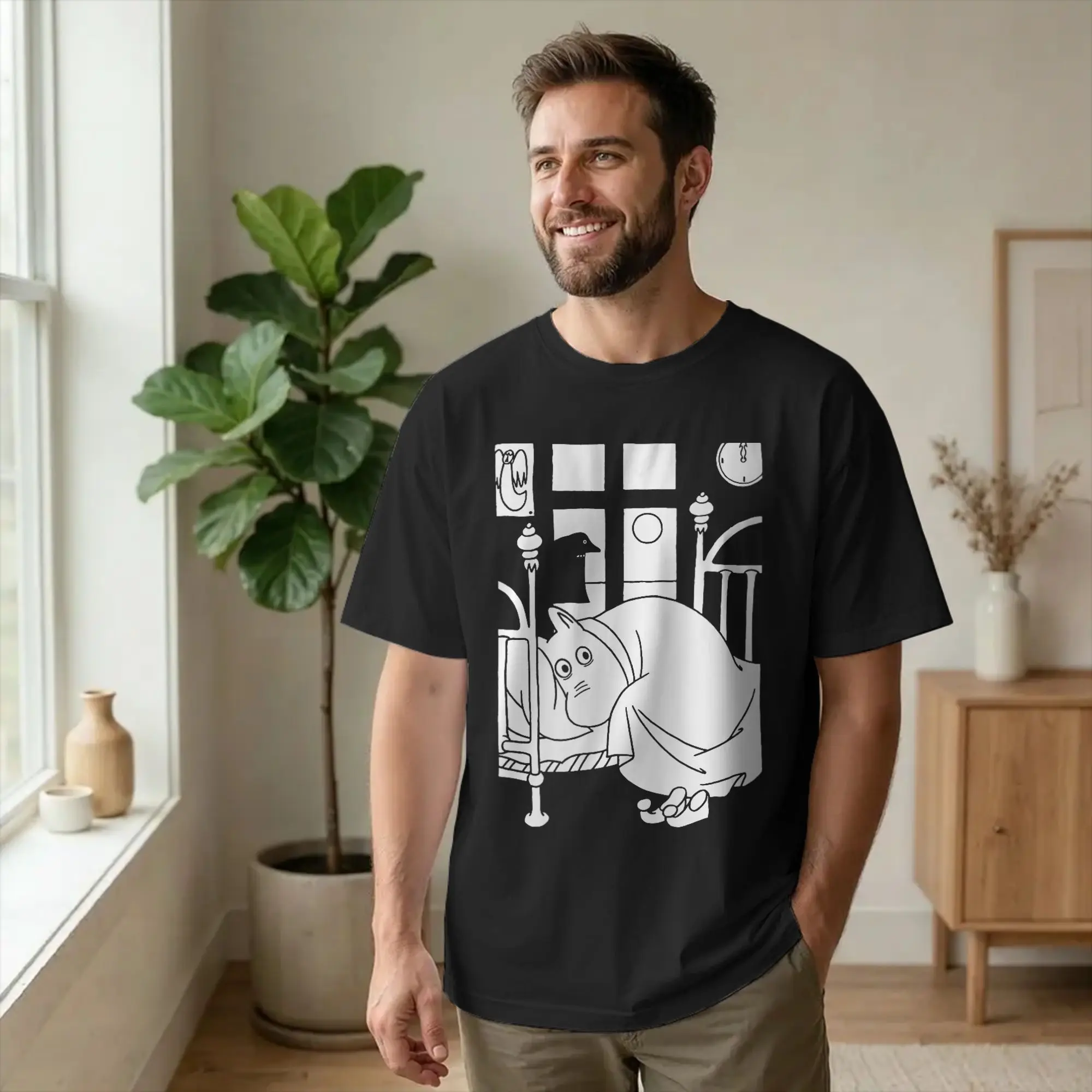 Harajuku Moomings Moomintroll The Groke Lurking In The Night T-Shirt Unisex O-neck Short Sleeve Tops Cotton Summer Top Tee