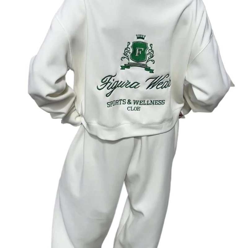 

Independent Station European American Hooded Sweater Set Women's Fashion Casual Letter Embroidered Straight Trousers Two Pieces