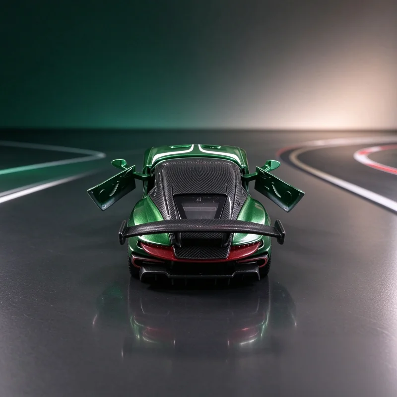 Modelo de coche deportivo de aleación verde, adorno estático con mecanismo de retroceso, decoración de vehículo de carreras coleccionable