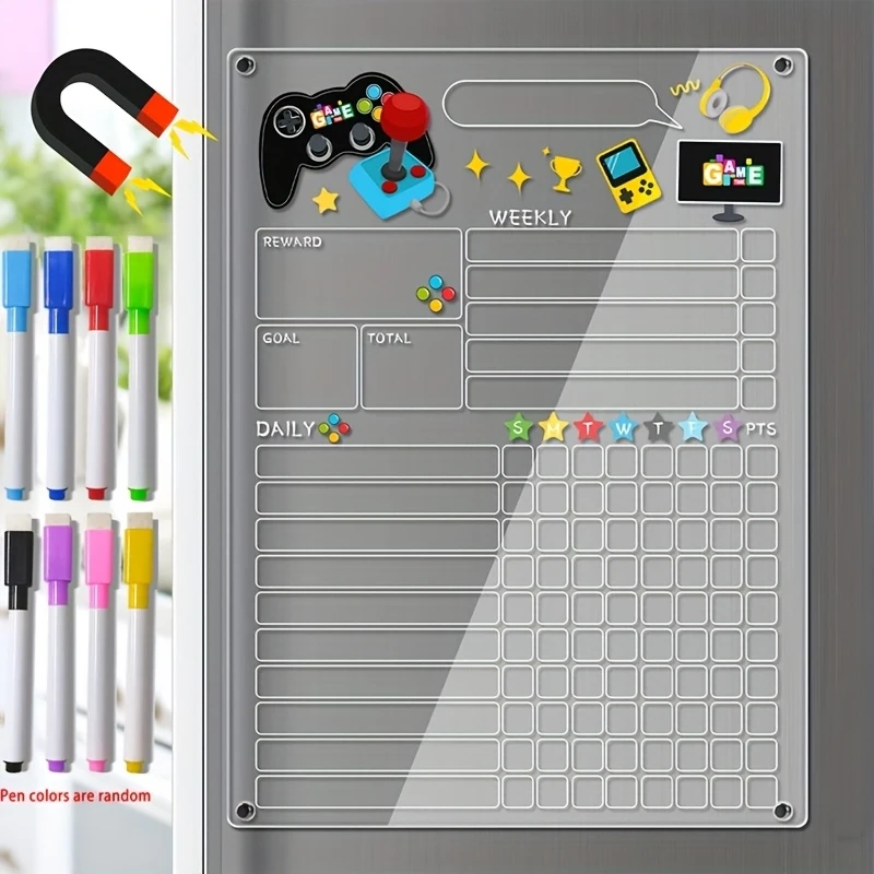 Tableau de tâches magnétique en acrylique pour réfrigérateur, effaçable à sec, réutilisable, pour la gestion du comportement et des responsabilités