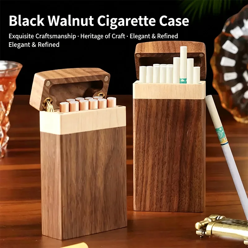 Black Walnut Wood Cigarette Case 2 Sizes Regular & Slim Handmade Wooden Pocket Cigarette Storage Box Gift for Smoker