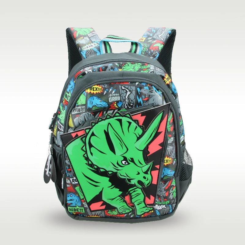 Austrália smiggle original crianças mochila meninos cinza triceratops ombro mochila kawaii 3-7 anos sacos de modelagem 14 polegada