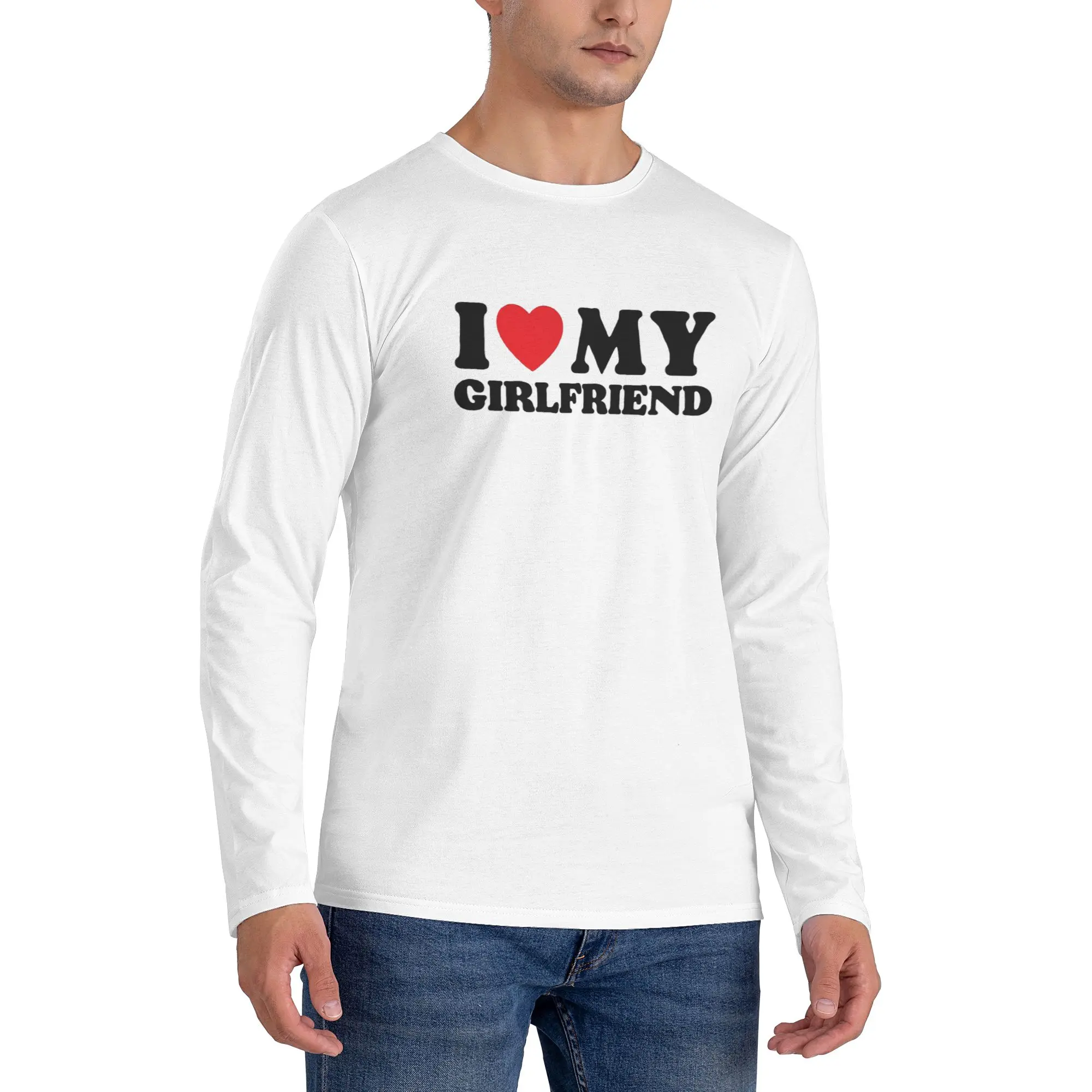 

Мужская футболка с длинными рукавами I Love My Girlfriend 1, дышащие футболки с круглым вырезом, весенне-осенние мужские топы