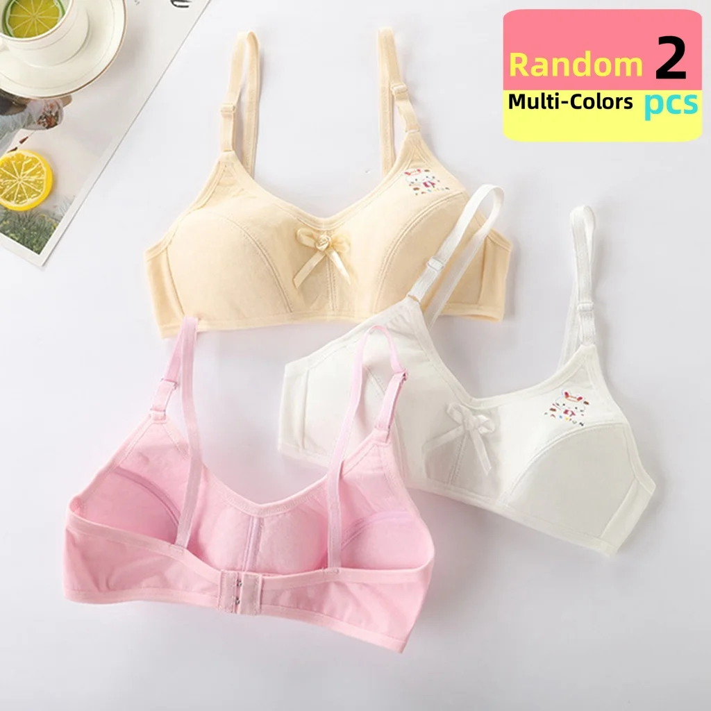 2PC Random color Girls Without Steel Ring Wrapped Chest Vest Comfort Bra Underwear Sports Puberty Underwear Bra 8-14Year