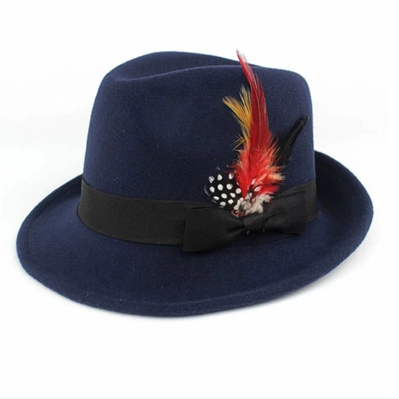 حار بيع ريشة أفضل قبعة النمط البريطاني ورأى قبعة عصرية ومتعددة الاستخدامات الصوفية الرجعية شهم قبعة الجاز للرجال والنساء #3