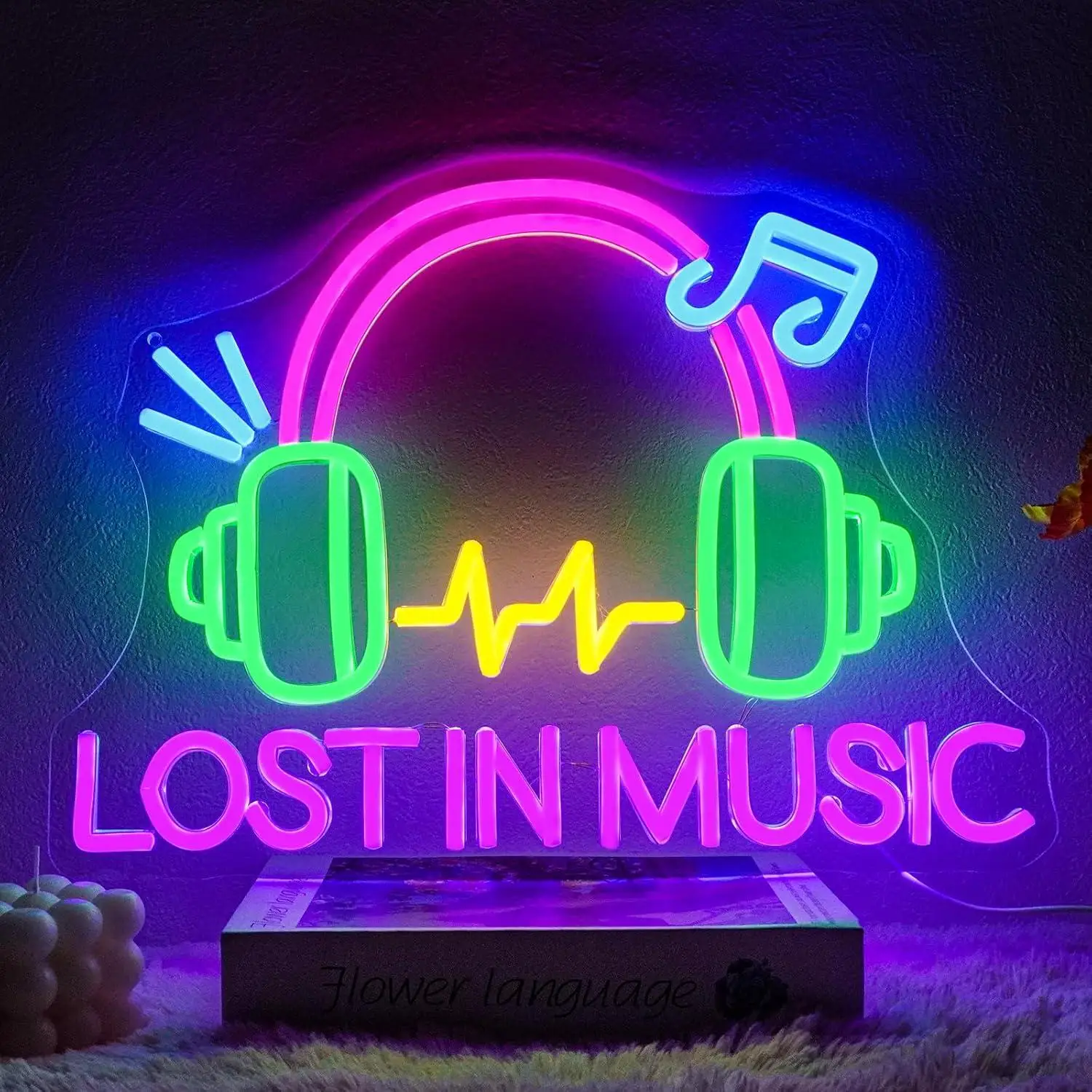 

Неоновая вывеска «Lost In Music» с регулируемой яркостью, неоновый светильник в виде наушников для спальни, лайв-хауса, мужской комнаты, паба, музыкальной студии, развлекательной комнаты, декоративное искусство