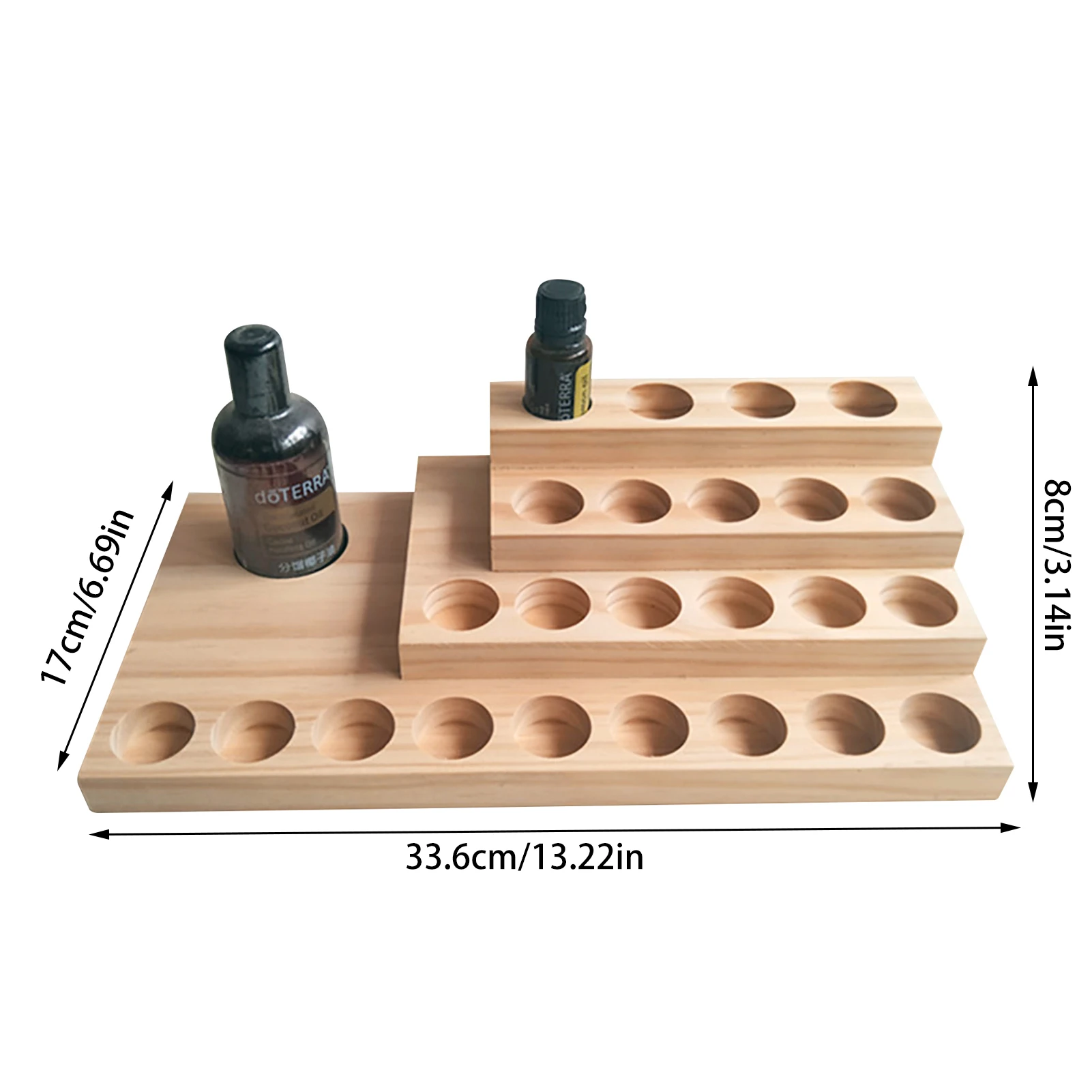25Slots Desktop Storage Rack Stepped 4-Layer Wooden Essential Oil Storage Shelf Organizer Display Stand For Holding 5/10/15/20ml