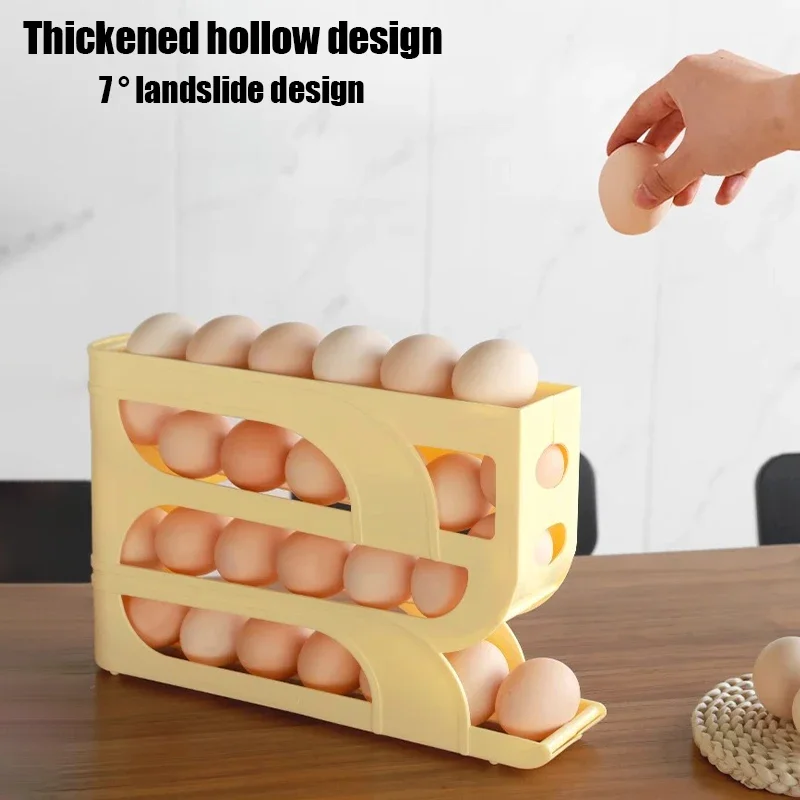 Use Automatic Roll-down Egg Storage Box Kitchen Refrigerator Side Door Egg Preservation Rack 30 Pieces To Pack Egg Boxes