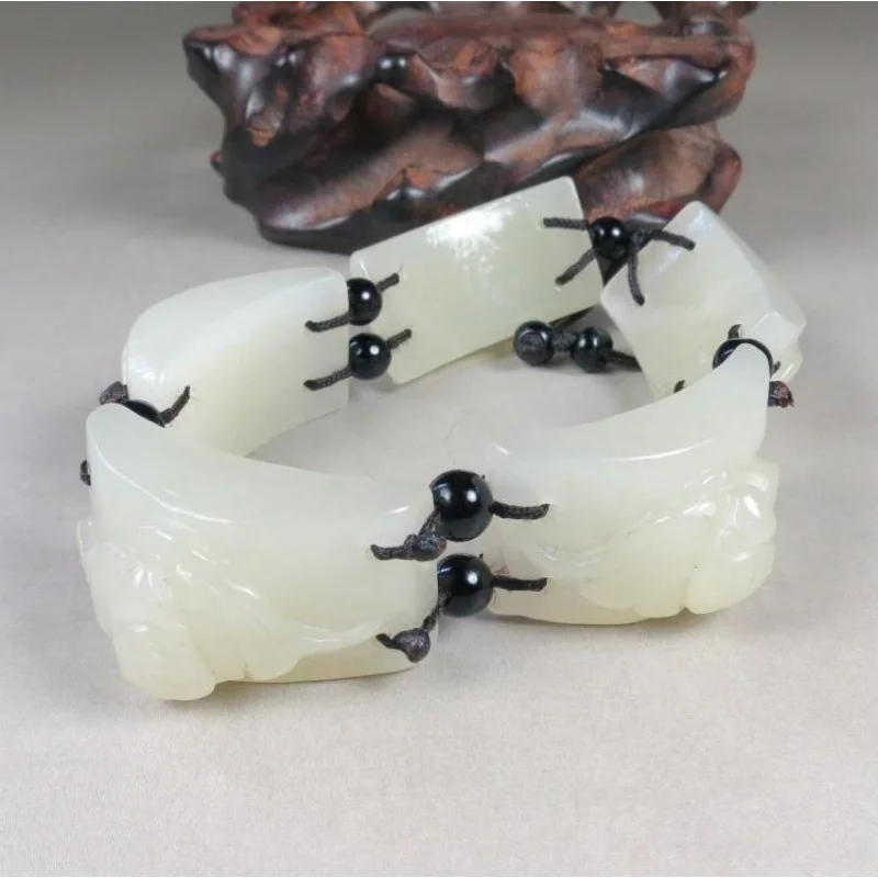 Hotan Jade Five Blessings Bracelet Men Women, Fashionable and Versatile