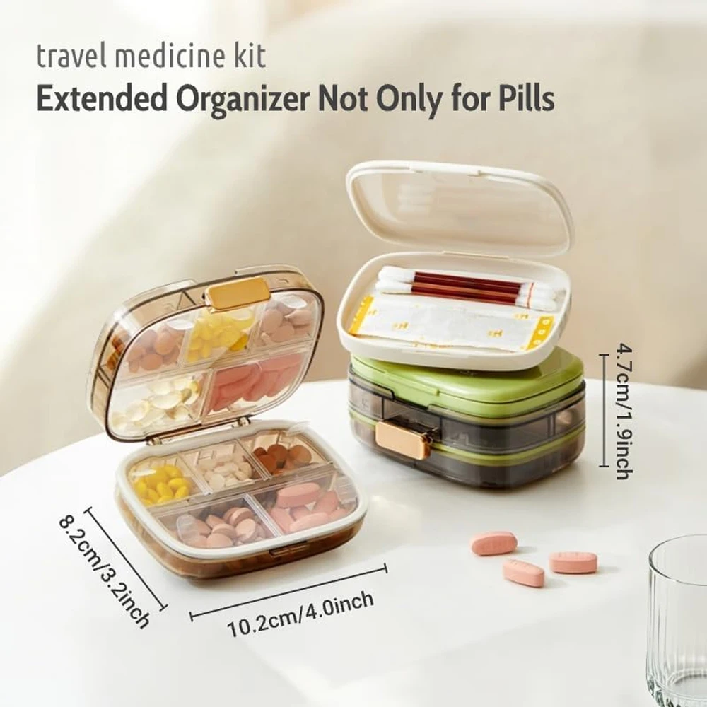 Travel Pill Organizer with 3 Layers Folding Design, 10 Large Compartments Daily Pill Box, Portable Pill Case for Purse Pocket