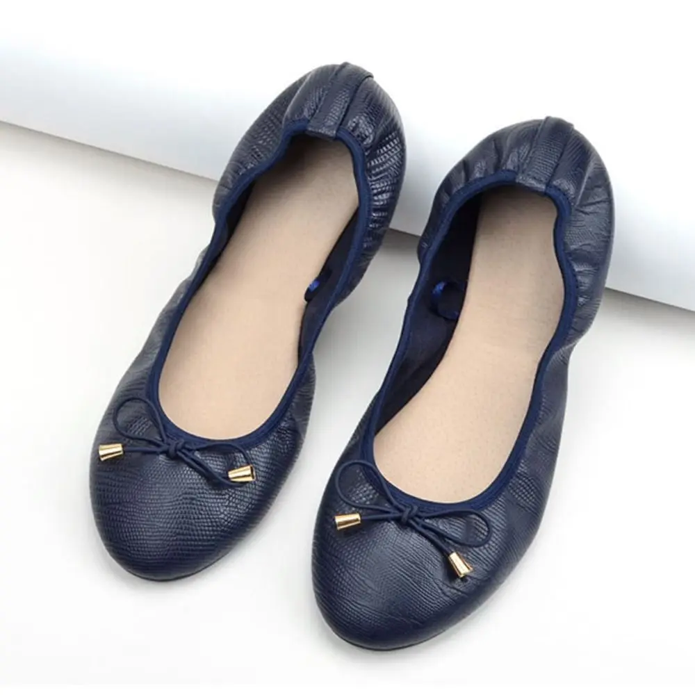 Sweet Shallow Mouth PU Ballet Shoes Bowknot Lightweight Soft Sole Flat Shoes Thread Foldable Chicken Rolls Dance Shoes Yoga