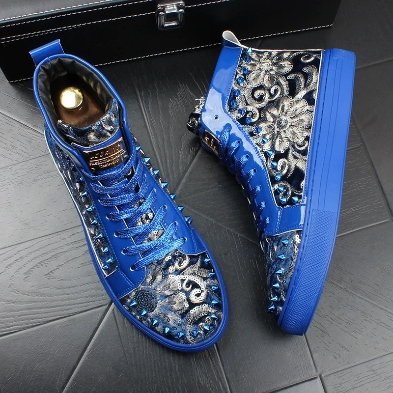 New style tide male embroidery leisure shoes Korean edition fashionable youth joker high help board shoes A7