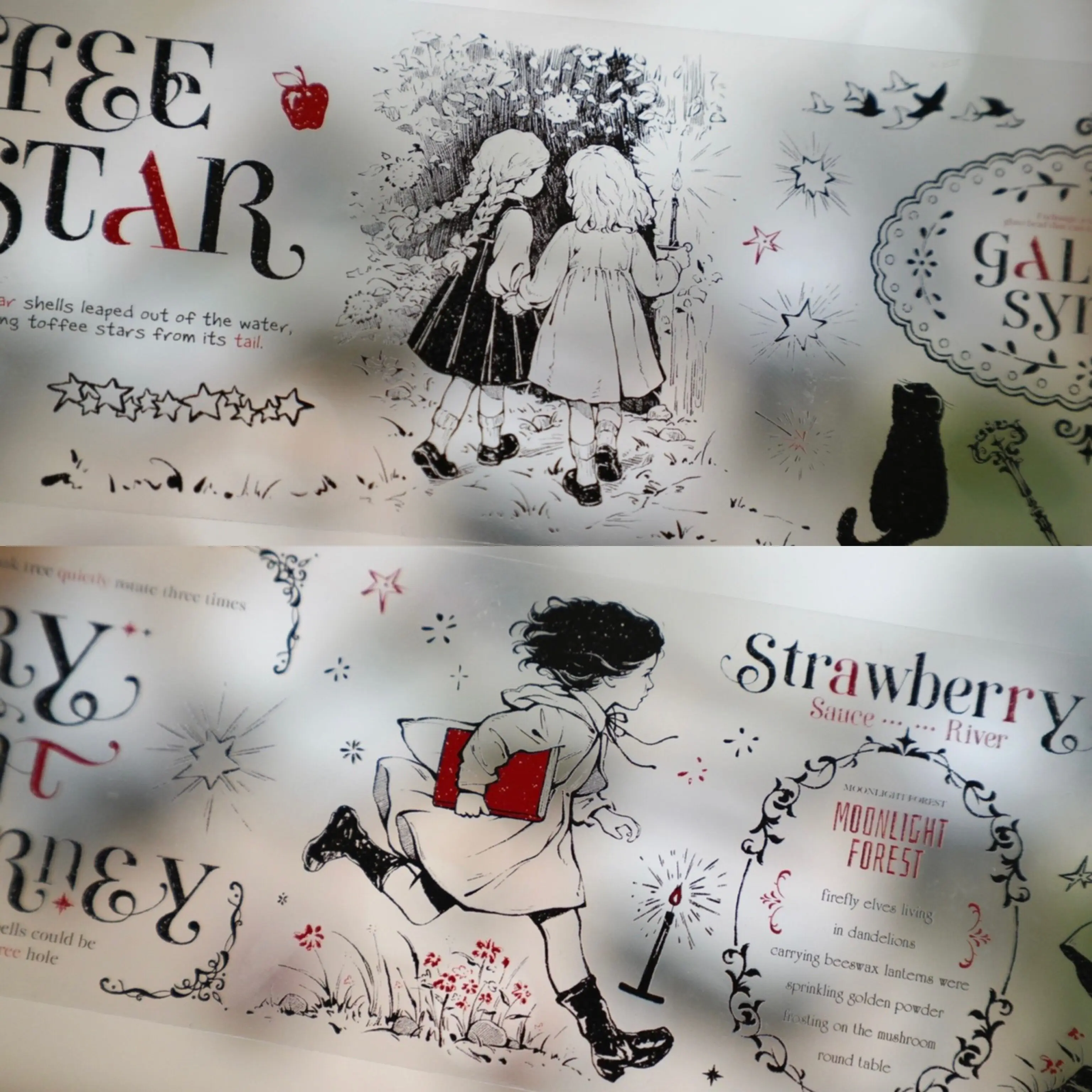 

Turtle studio, red black and white lines cute wind girls light retro text journal collage washi pet tape 1 loop