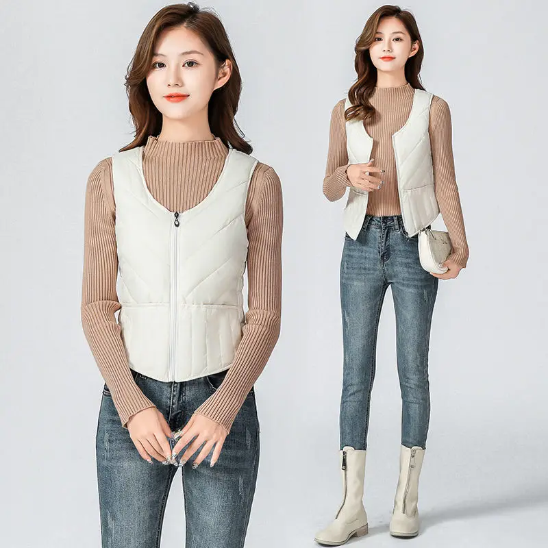 2024 New Sleeveless Shirring Vest Women's Portable Warm  Winter Liner Ultra Light Down  Women Waistcoat T399