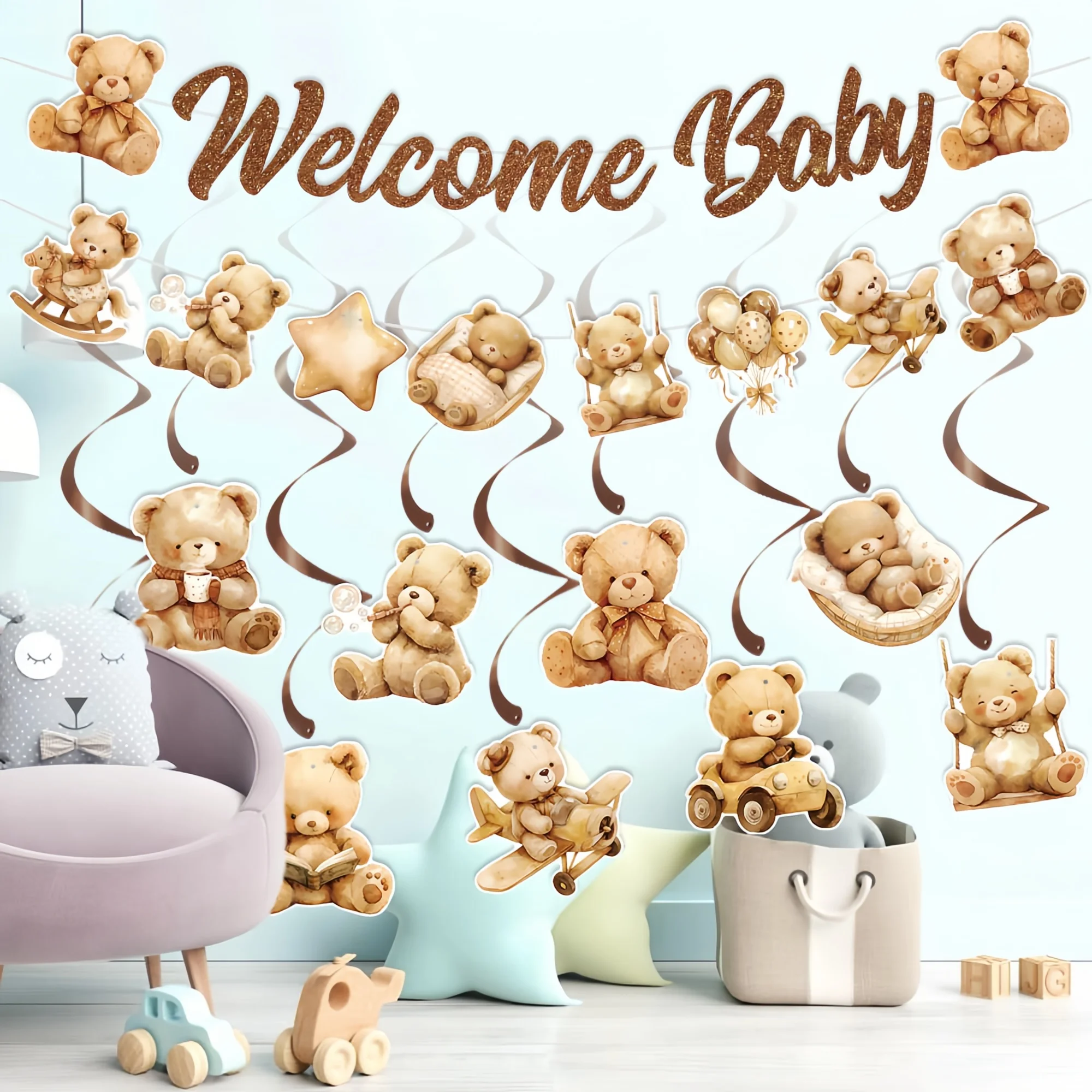 1 Stück/9 Stück/11 Stück Niedliche Bären-Karton-Geburtstagsbanner für Kinder Bären-Themen-Geburtstagsparty-Dekorationszubehör – Detail 3