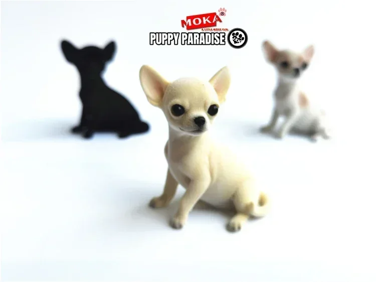 JXK Fluff Chihuahua Dog Pet Healing Figure Canis Lupus Puppy Animal Collector Toys Resin Desktop Decoration Gift