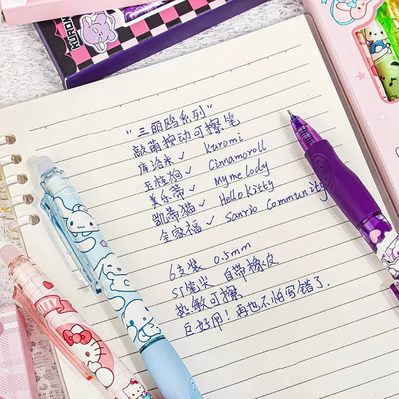 6pcs Sanrio Erasable Gel Pen Pochacco Kuromi Cinnamoroll Hello Kitty Student Neutral Ball Pen Office School Supplies Stationery image 5