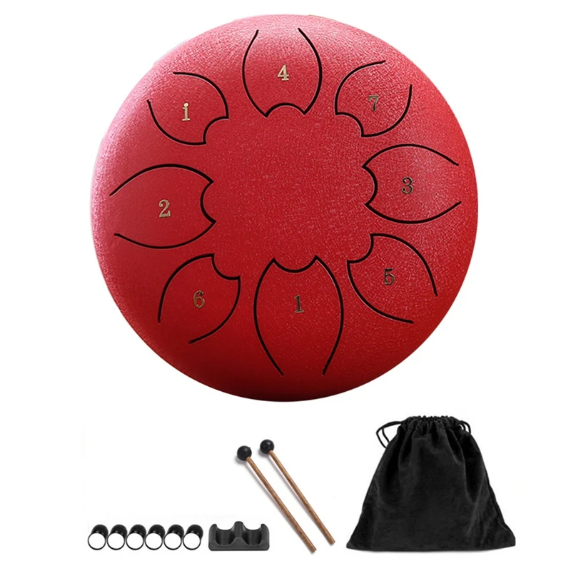 

ABJX New Rain Drum For Outside, Steel Tongue Drum 8Notes 6 Inches Chakra Tank Drum Steel Percussion Padded Mallets