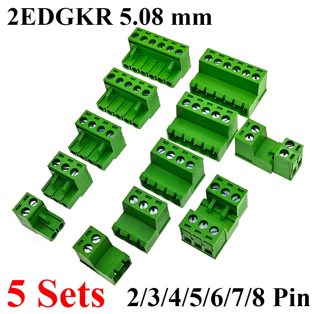 5 Sets 5.08MM Pluggable Terminal Blocks Connector KF2EDGKR 5.08 Butting Style 2/3/4/5/6/7/8 Pin Screw Terminal