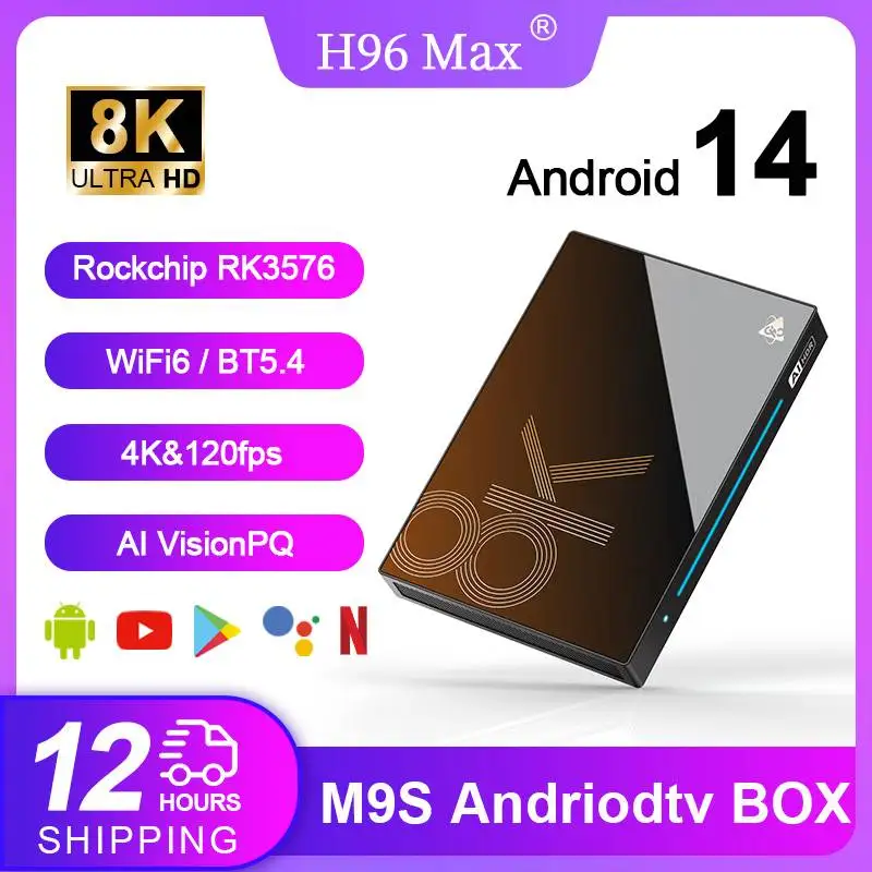 H96 MAX M9S Smart TV Box 4K&120fps 14,8-core CPU Wifi6 BT5.4 ATV Androidtv 1000M LAN 8GB 128GB LPDDR4 Media Player AI VisionPQ