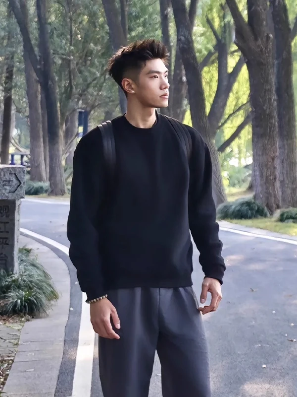 

Мужская толстовка большого размера с круглым вырезом в американском стиле, с длинным рукавом, для ношения под одеждой, базовая, для весенне-осеннего сезона, парная модель